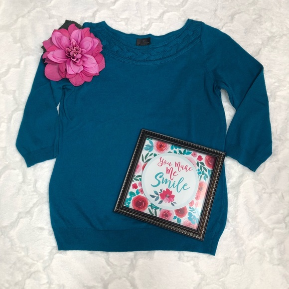 Worthington Petite Business Teal Sweater PM - Picture 2 of 12